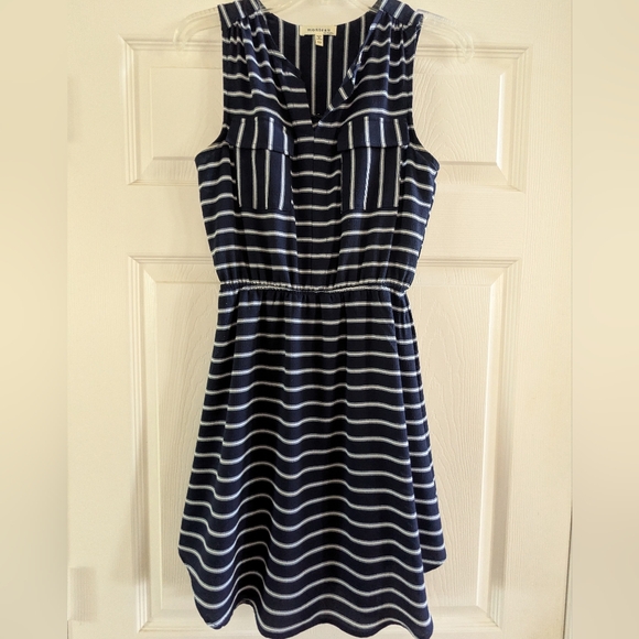 Monteau Navy and White Striped Midi Dress - Picture 1 of 4